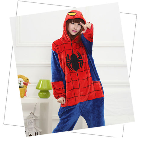 Spiderman Flannel Cartoon Cosplay Costume Winter Onesie