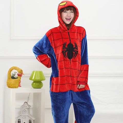 Spiderman Flannel Cartoon Cosplay Costume Winter Onesie