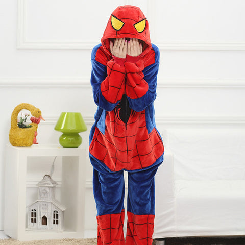 Spiderman Flannel Cartoon Cosplay Costume Winter Onesie